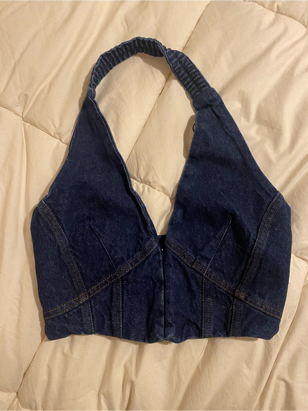 Zara Dark Blue Denim Halter Crop Top